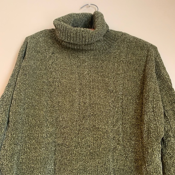 Cousin Johnny Chenille Knit Turtleneck Sweater Cropped Cable Knit Green Small - Picture 4 of 7